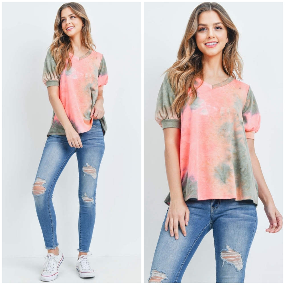 Casual Chic Tie-Dye Puff Sleeve Top - Picture 4 of 6